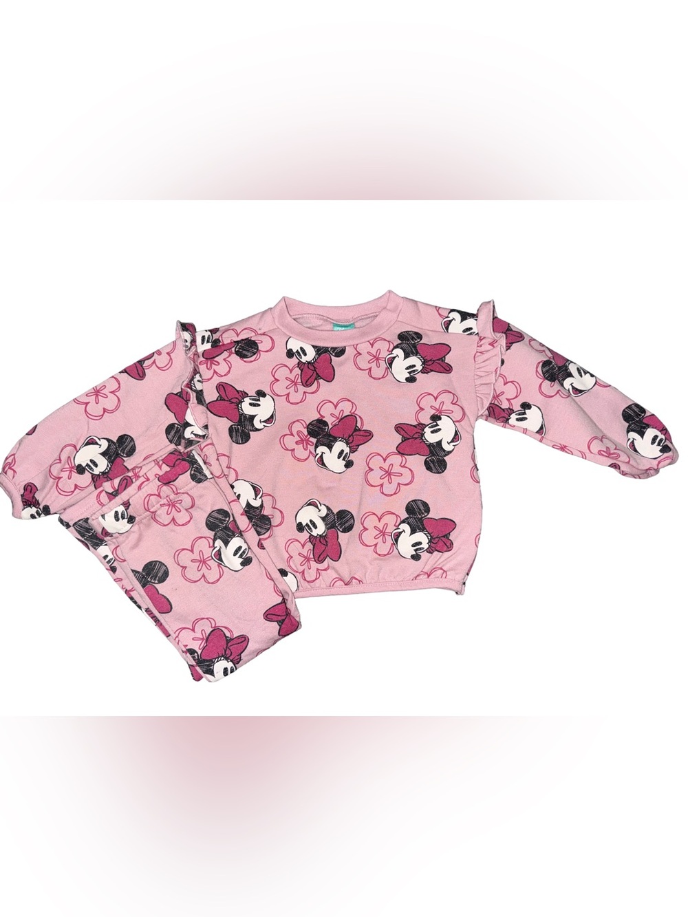 Disney Pink Minnie Mouse Ruffled Shoulder fleece set w/ flared pants